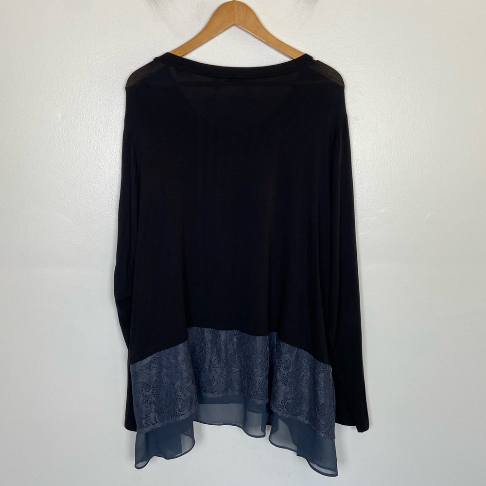 Logo By Lori Goldstein Tunic Top 3X  Lace Hem Black & Gray Soft Knit Long Sleeve - Picture 4 of 9
